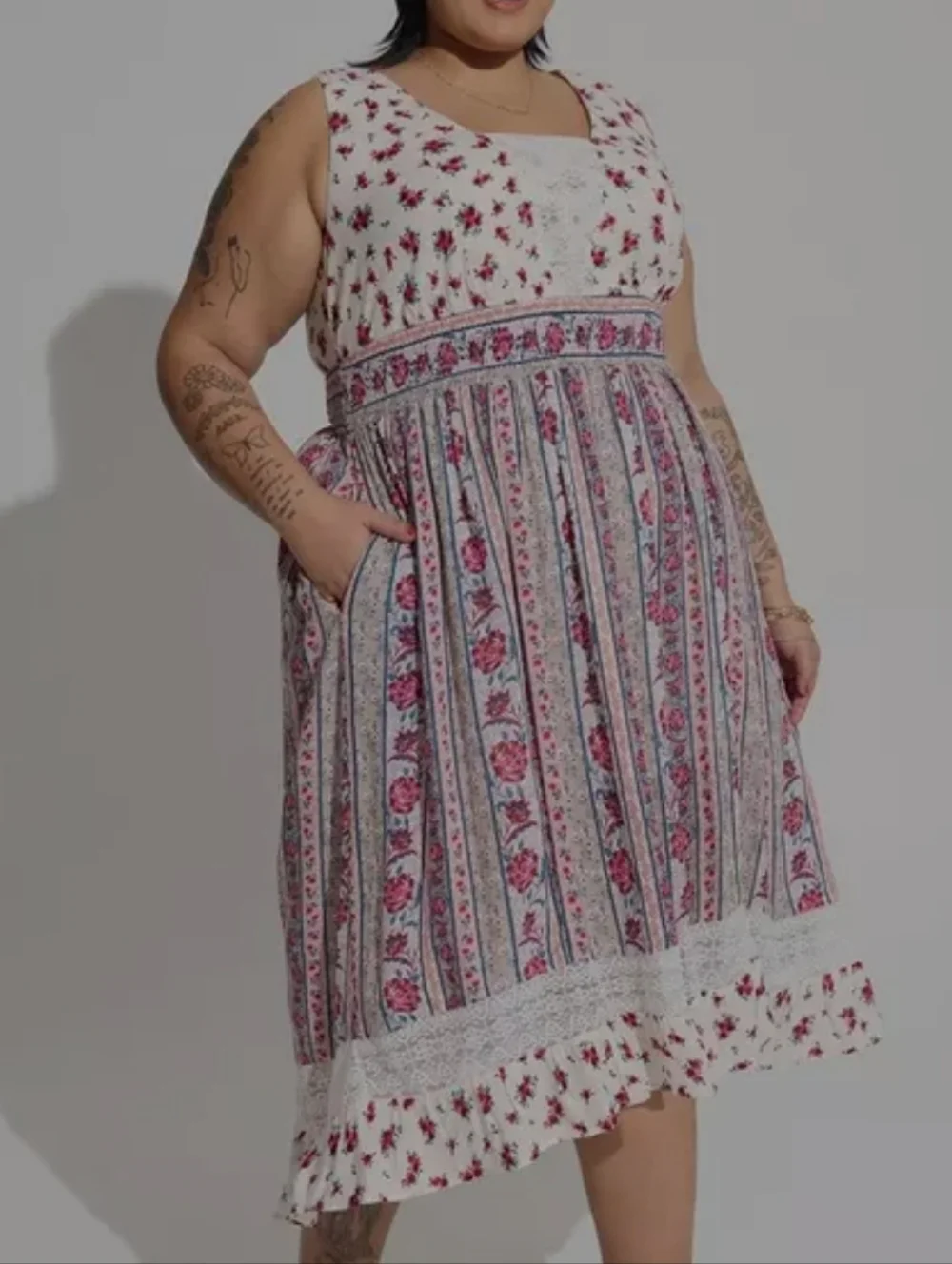 Torrid Maxi Gauze Lace Inset Hi Low Cottagecore Tank Dress - Picture 2 of 9